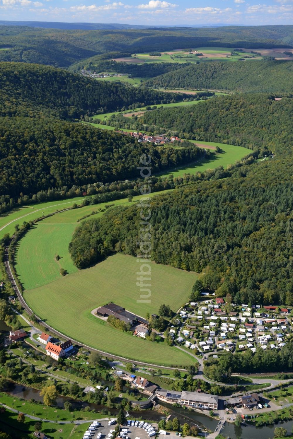 Luftbild Gräfendorf - Uferbereiche am Verlauf der Fränkischen Saale Flußverlauf in Gräfendorf im Bundesland Bayern