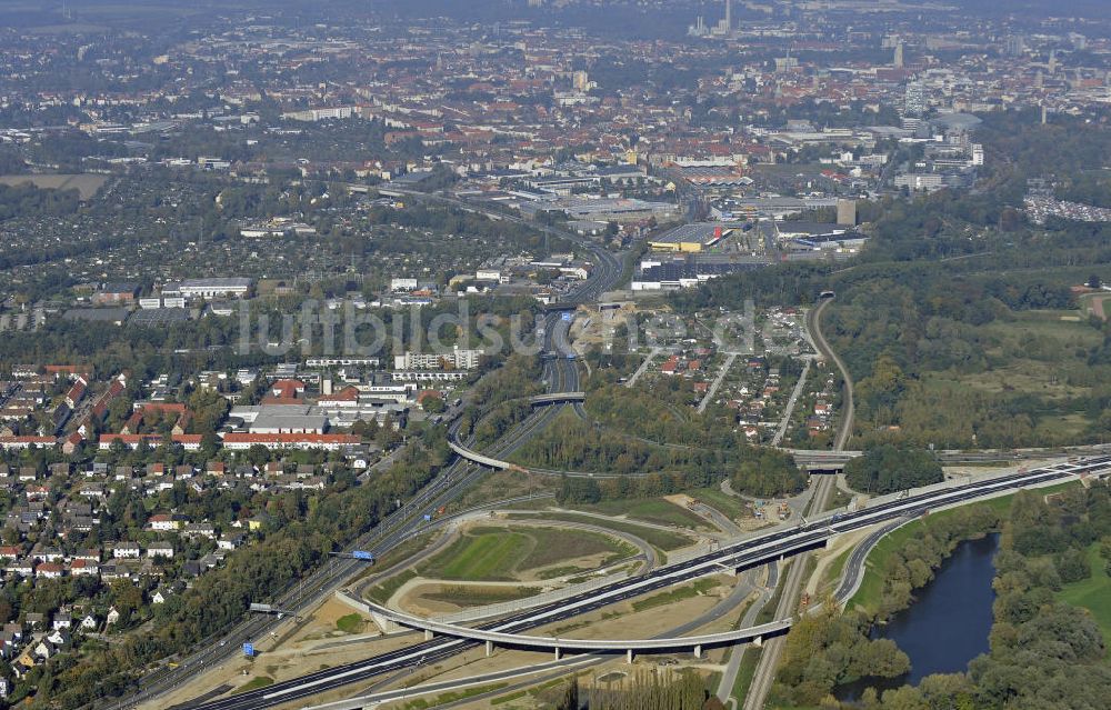 BRAUNSCHWEIG von oben - Um- und Ausbau des Autobahndreieck Braunschweig-Südwest