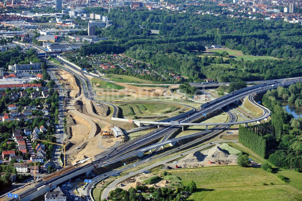 Braunschweig von oben - Um- und Ausbau des Autobahndreieck Braunschweig-Südwest