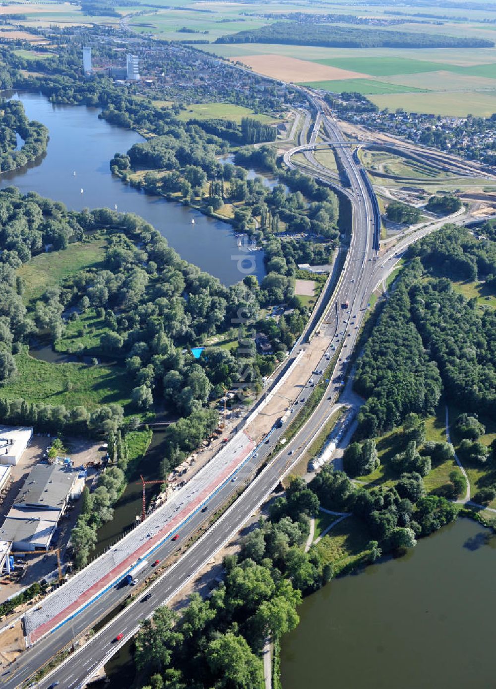 Braunschweig von oben - Um- und Ausbau des Autobahndreieck Braunschweig-Südwest