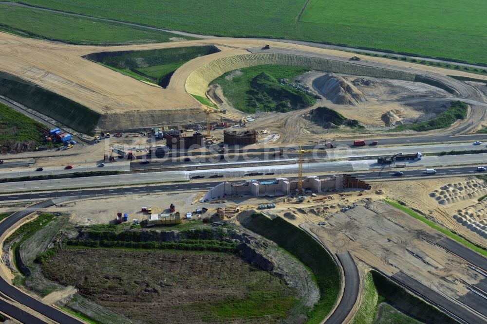 Luftaufnahme Wöbbelin - Um- und Ausbau des AD Autobahndreieck Schwerin an der BAB Autobahn A14 und A24 bei Wöbbelin in Mecklenburg-Vorpommern