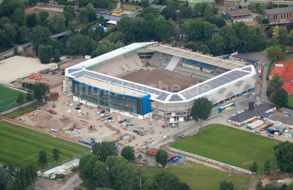 Luftbild Jena - Um- und Ausbau des Sportstätten-Geländes des Stadion Ernst-Abbe-Sportfeld in Jena im Bundesland Thüringen, Deutschland