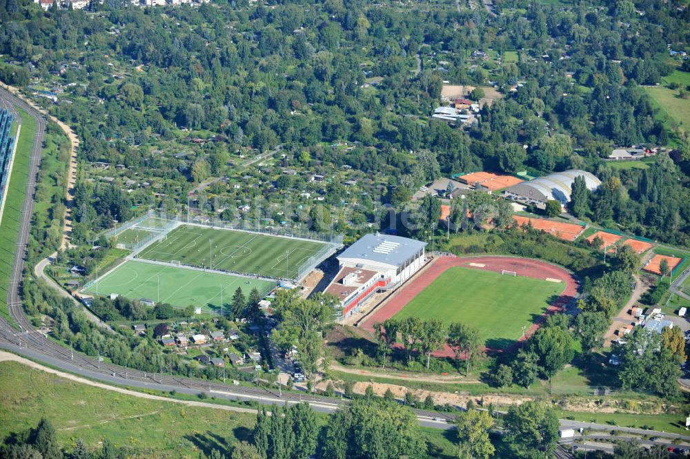 Luftbild Frankfurt am Main - Um- und Erweiterungsbau am Stadion am Riederwald des Verein Eintracht Frankfurt