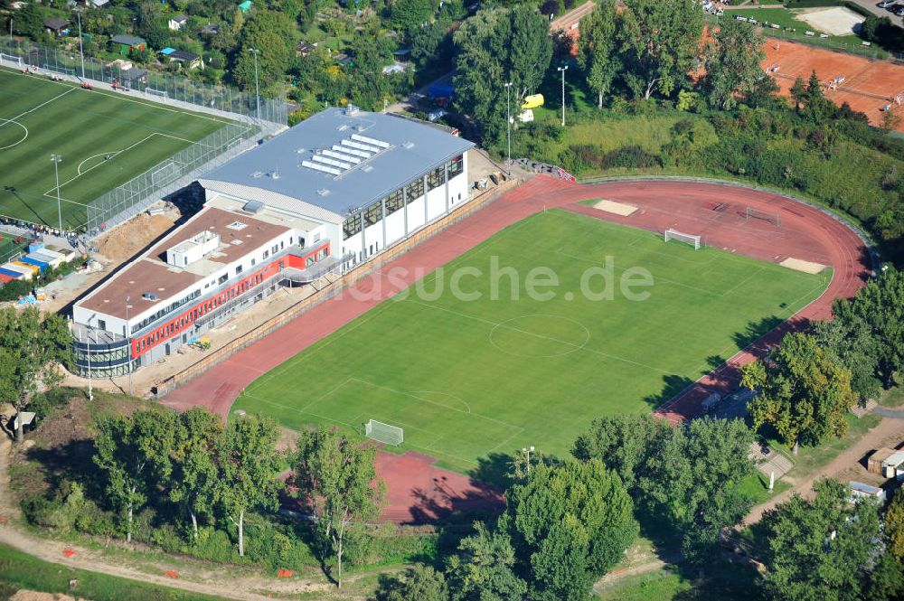 Frankfurt am Main von oben - Um- und Erweiterungsbau am Stadion am Riederwald des Verein Eintracht Frankfurt