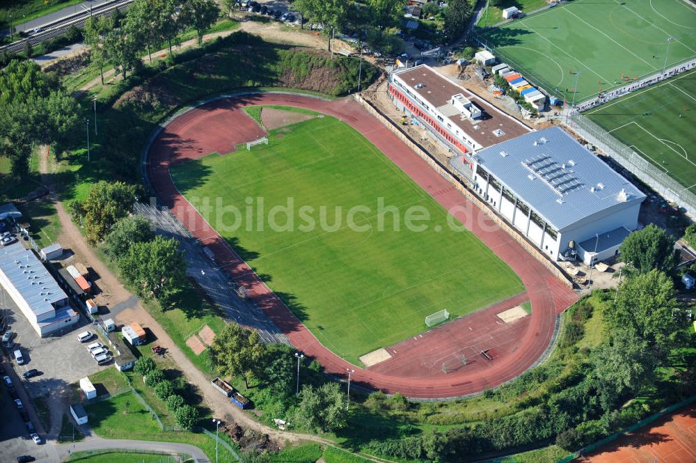 Frankfurt am Main von oben - Um- und Erweiterungsbau am Stadion am Riederwald des Verein Eintracht Frankfurt