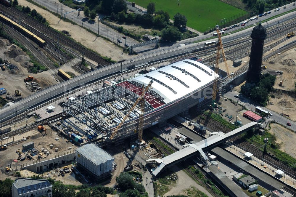 Luftaufnahme Berlin Friedrichshain - Um- und Neubau des Berliner S-Bahnhof Ostkreuz