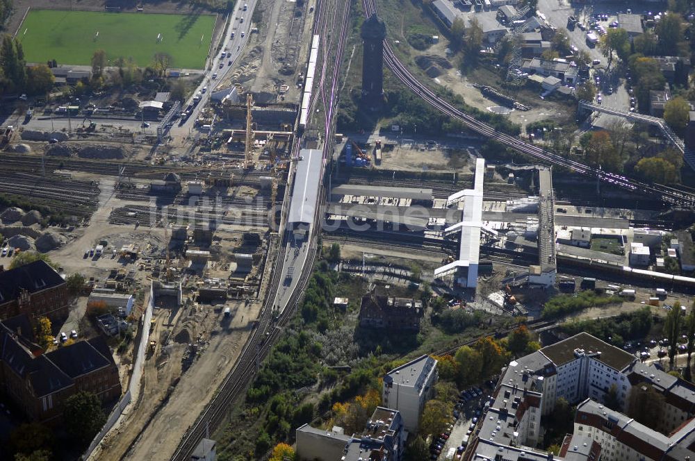 Berlin von oben - Um- und Neubau des Berliner S-Bahnhofs Ostkreuz