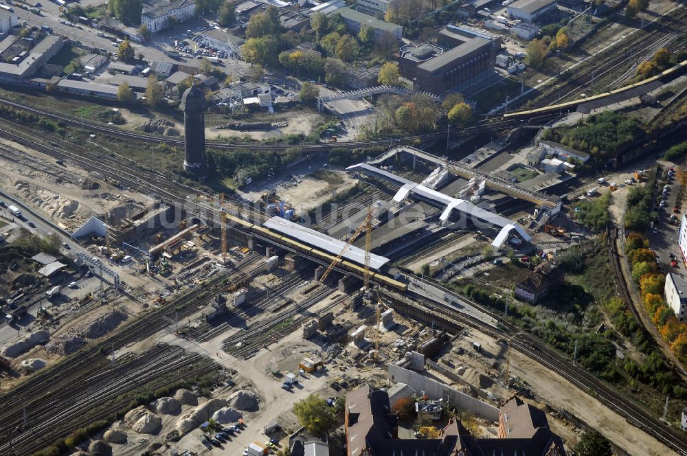 Berlin von oben - Um- und Neubau des Berliner S-Bahnhofs Ostkreuz