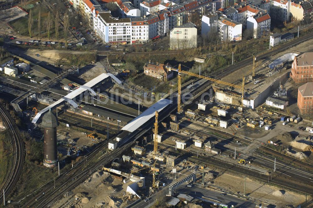 Luftaufnahme Berlin - Um- und Neubau des Berliner S-Bahnhofs Ostkreuz