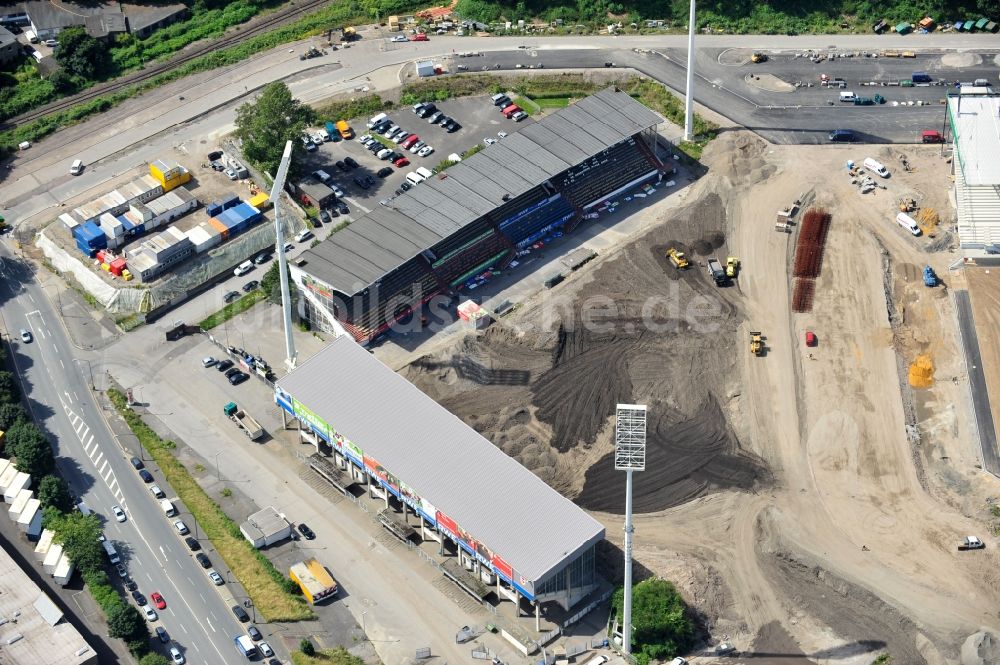 Essen von oben - Umbau des Areales am Georg-Melches-Stadion vom Fußballclub Rot-Weiss Essen in der Stadt Essen, Nordrhein-Westfalen