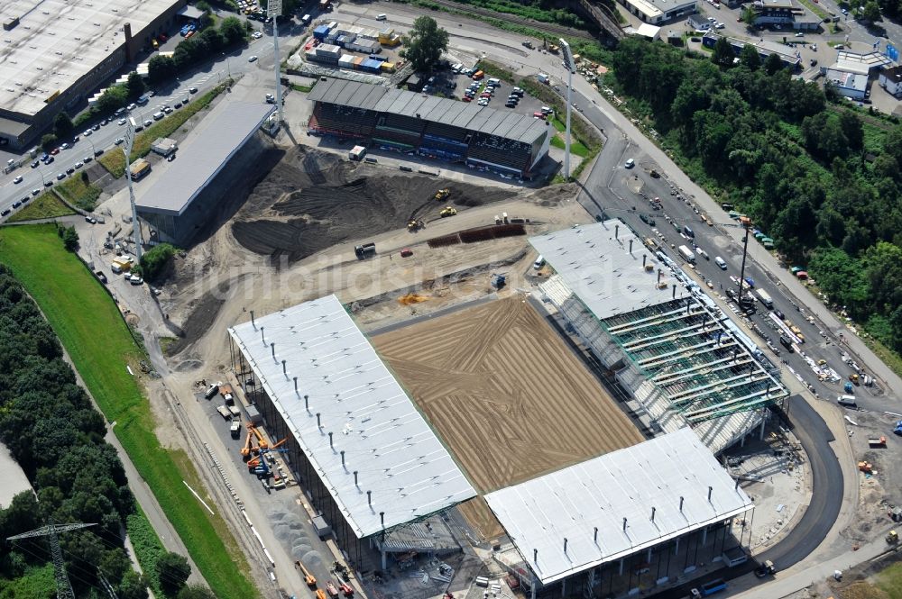 Luftaufnahme Essen - Umbau des Areales am Georg-Melches-Stadion vom Fußballclub Rot-Weiss Essen in der Stadt Essen, Nordrhein-Westfalen