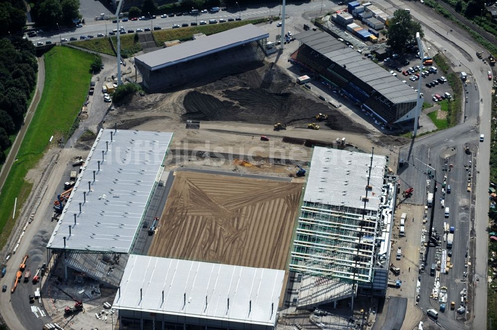 Luftbild Essen - Umbau des Areales am Georg-Melches-Stadion vom Fußballclub Rot-Weiss Essen in der Stadt Essen, Nordrhein-Westfalen