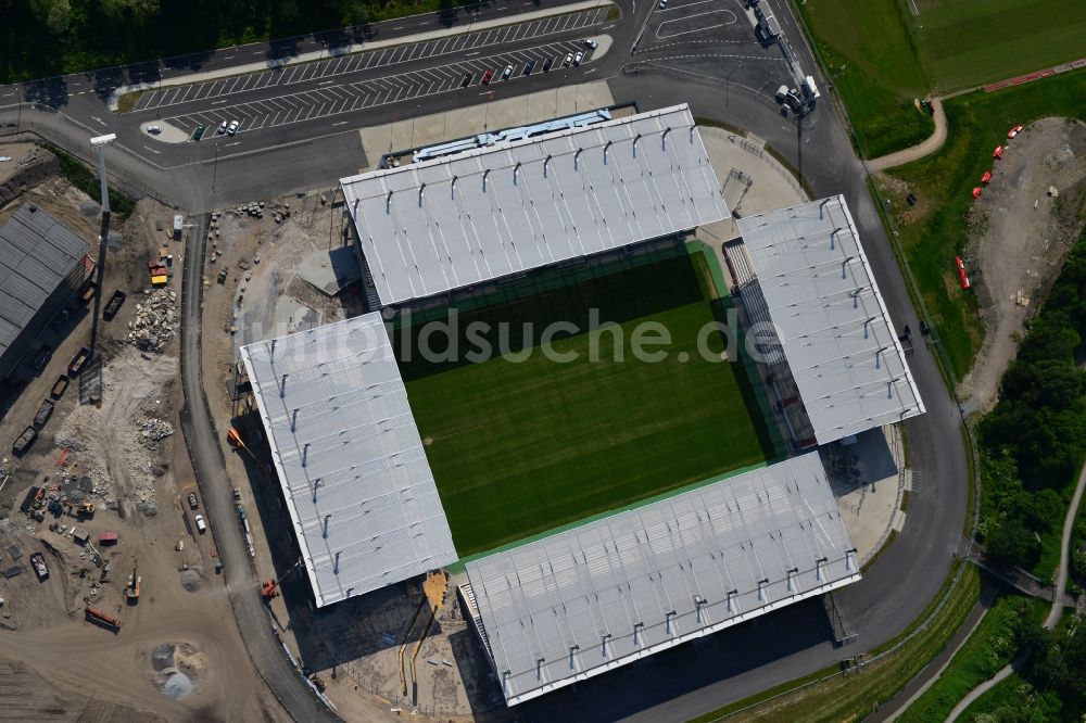 Essen aus der Vogelperspektive: Umbau des Areales am Georg-Melches-Stadion vom Fußballclub Rot-Weiss Essen in der Stadt Essen, Nordrhein-Westfalen