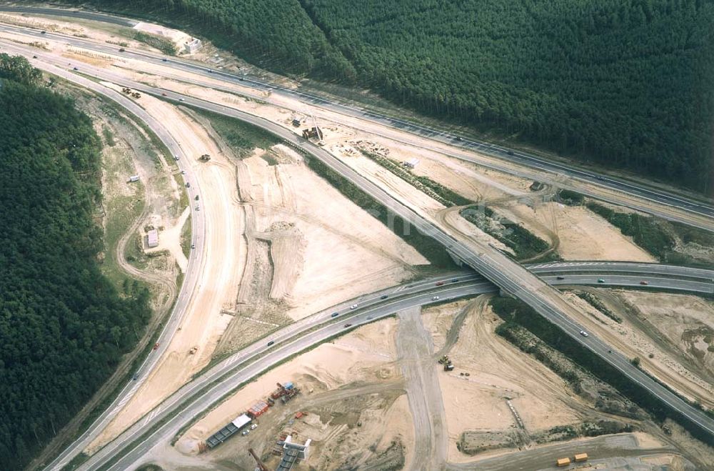 Zernsdorf / Brandenburg von oben - Umbau des Autobahndreieck Spreeaue bei Zernsdorf in Brandenburg.