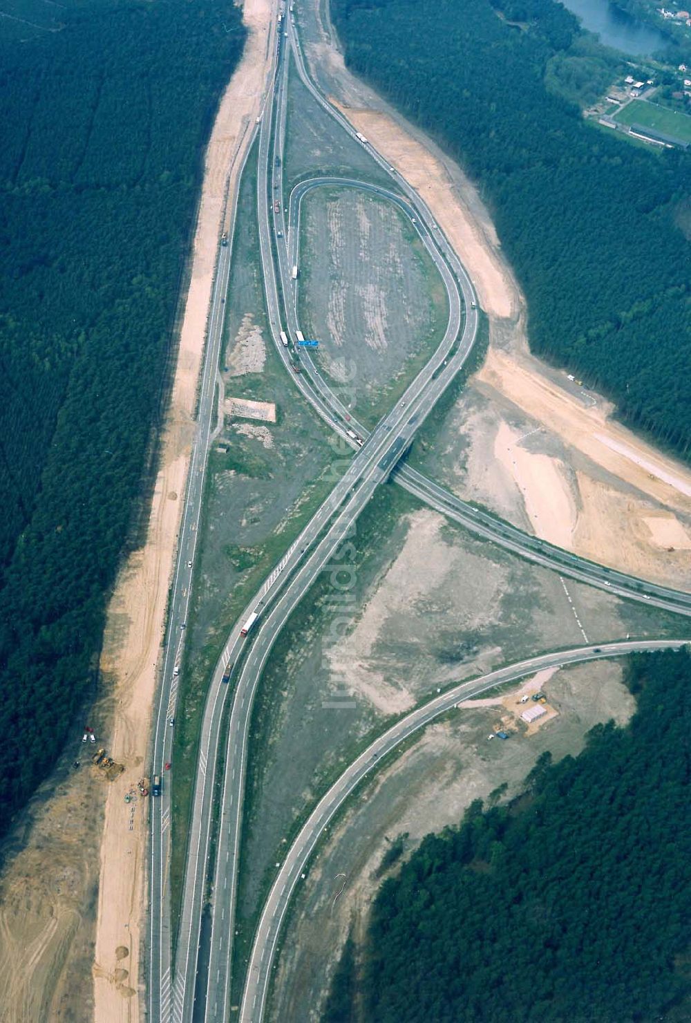 Luftbild Brandenburg - Umbau des Autobahndreieckes Spreeau am südöstlichem Berliner Ring.