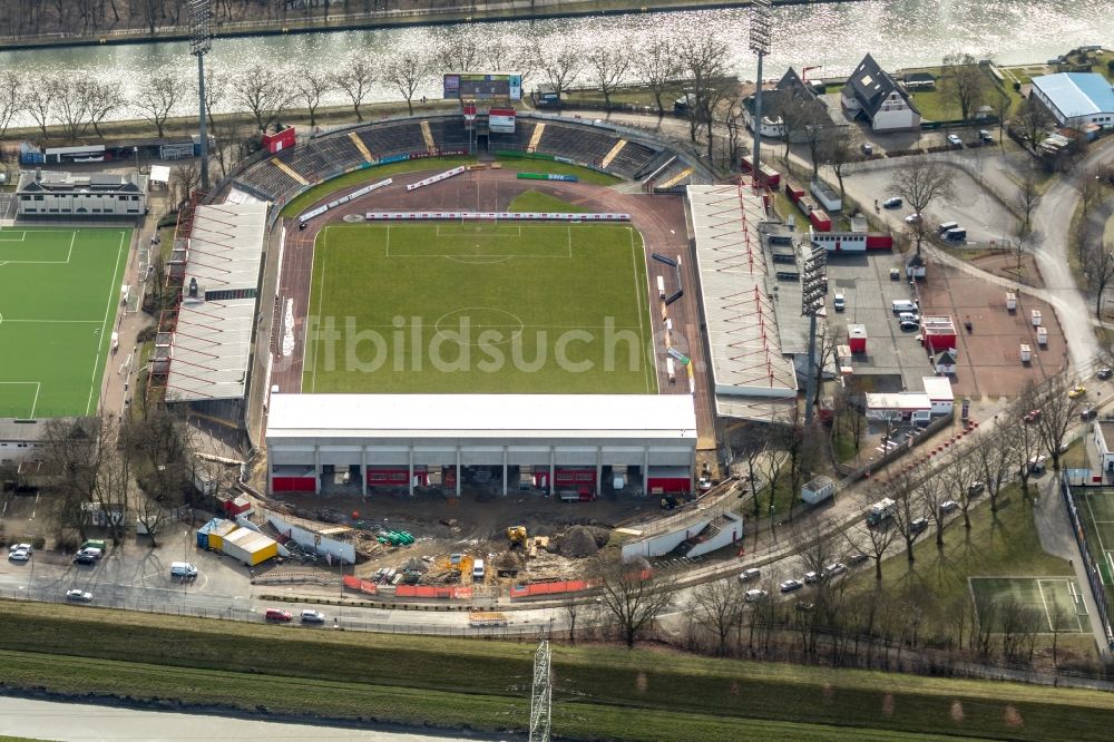 Luftbild Oberhausen - Umbau- Baustelle am Sportstätten-Gelände des Stadion Niederrhein in Oberhausen im Bundesland Nordrhein-Westfalen, Deutschland