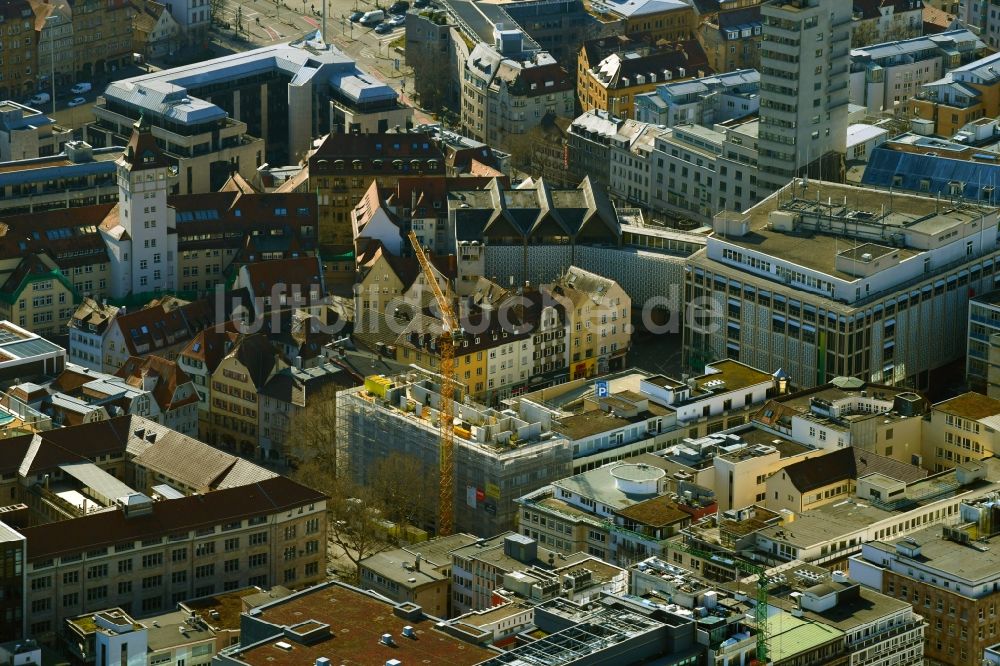 Luftbild Stuttgart - Umbau eines Büro- und Geschäftshauses an der Nadlerstraße im Ortsteil Stadtzentrum in Stuttgart im Bundesland Baden-Württemberg, Deutschland