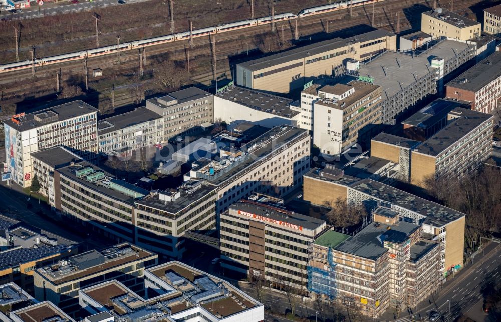 Luftbild Essen - Umbau des Büro- und Geschäftshauses Osram-Haus zu einem Boardinghouse im Ortsteil Südviertel in Essen im Bundesland Nordrhein-Westfalen, Deutschland