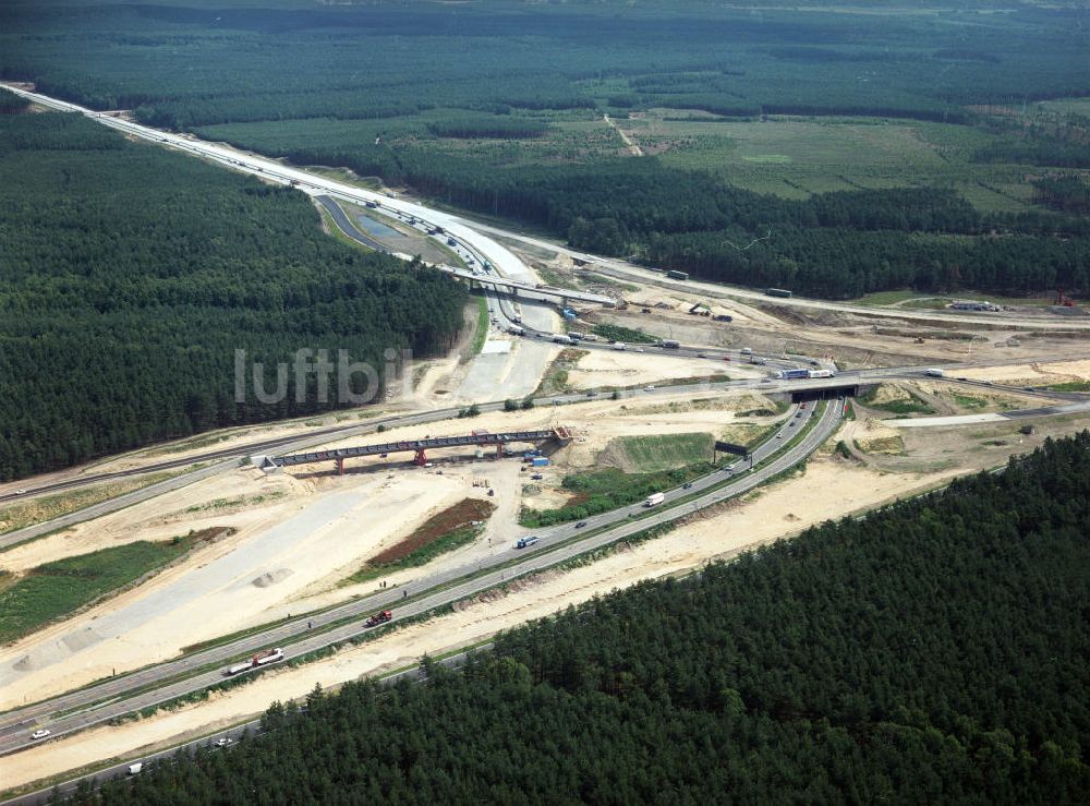 Zernsdorf / Brandenburg von oben - Umbau- und Erweiterungs-Baustelle des Autobahndreieck Spreeau