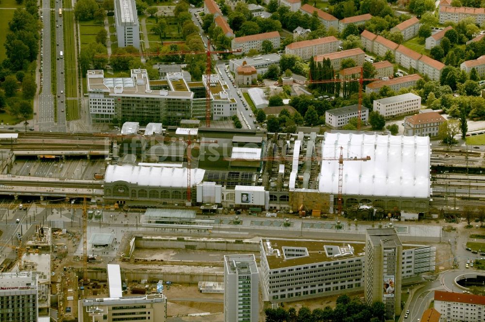 Luftaufnahme Dresden - Umbau des Hauptbahnhof Dresden der Deutschen Bahn in Dresden im Bundesland Sachsen, Deutschland