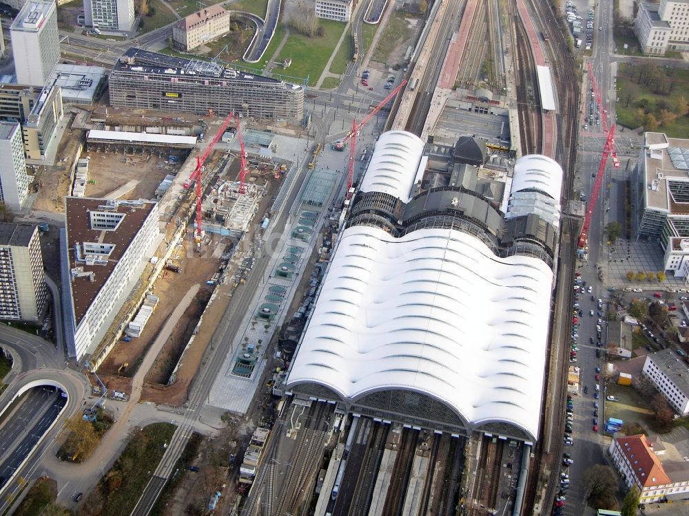 Dresden von oben - Umbau des Hauptbahnhof Dresden der Deutschen Bahn in Dresden im Bundesland Sachsen, Deutschland