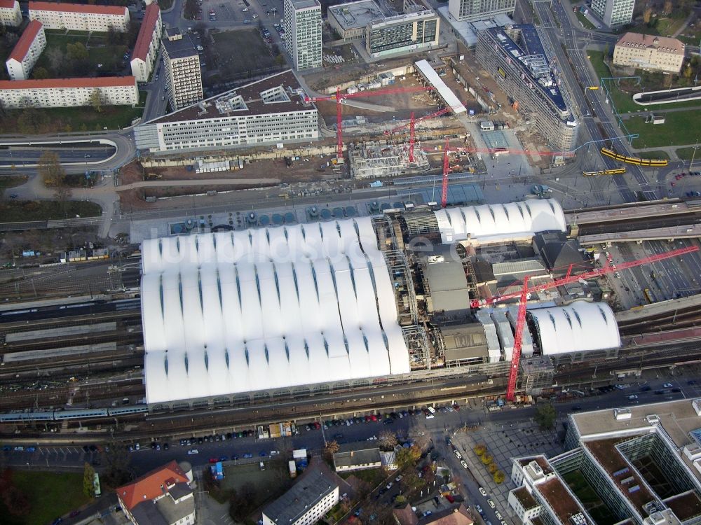 Luftbild Dresden - Umbau des Hauptbahnhof Dresden der Deutschen Bahn in Dresden im Bundesland Sachsen, Deutschland