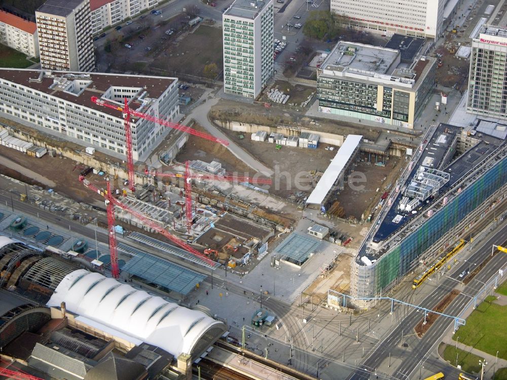 Luftaufnahme Dresden - Umbau des Hauptbahnhof Dresden der Deutschen Bahn in Dresden im Bundesland Sachsen, Deutschland