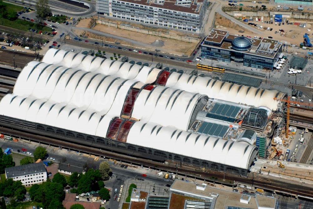 Luftaufnahme Dresden - Umbau des Hauptbahnhof Dresden der Deutschen Bahn in Dresden im Bundesland Sachsen, Deutschland