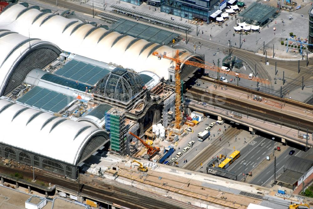 Luftaufnahme Dresden - Umbau des Hauptbahnhof Dresden der Deutschen Bahn in Dresden im Bundesland Sachsen, Deutschland