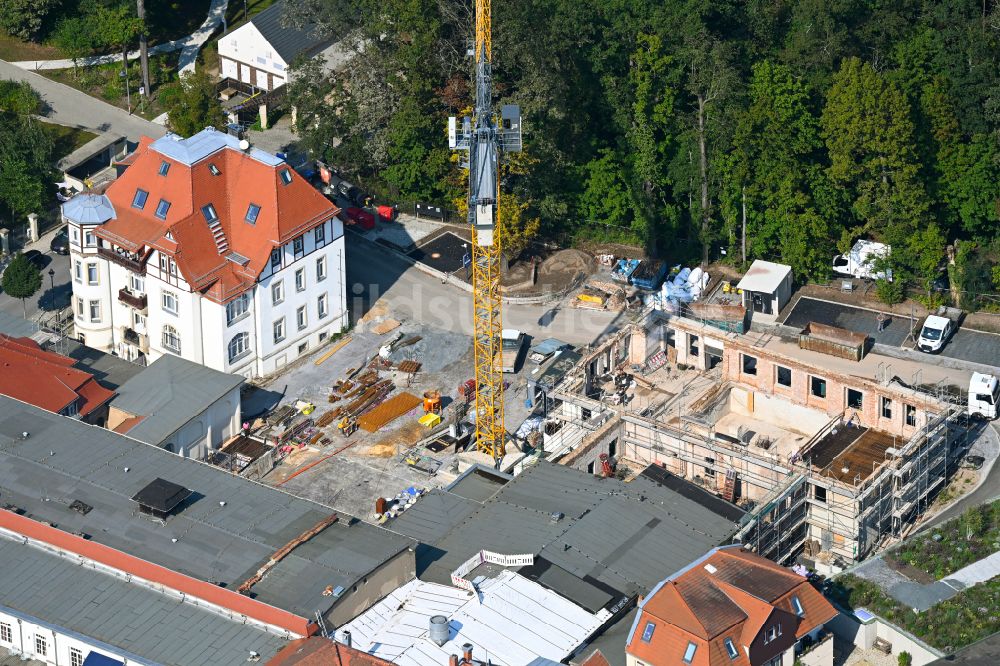 Dresden von oben - Umbau der Hotelanlage zur Errichtung einer Tiefgarage in Dresden im Bundesland Sachsen, Deutschland