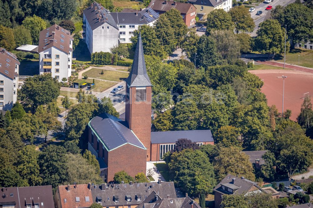 Luftbild Dorsten - Umbau am Kirchengebäude der St.-Johannes-Kirche an der Marler Straße in Dorsten im Bundesland Nordrhein-Westfalen, Deutschland