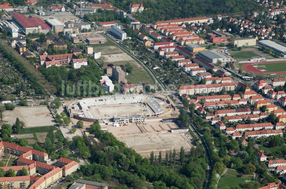 Halle / Saale von oben - Umbau des Kurt-Wabbel-Stadions in den neuen Erdgas Sportpark in Halle (Saale)