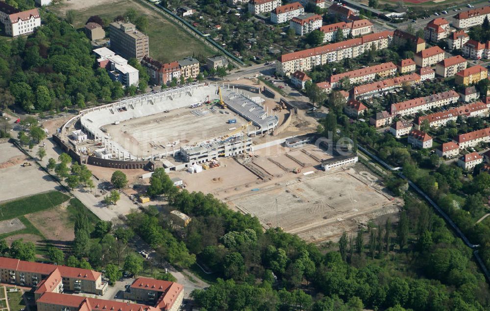 Luftbild Halle / Saale - Umbau des Kurt-Wabbel-Stadions in den neuen Erdgas Sportpark in Halle (Saale)