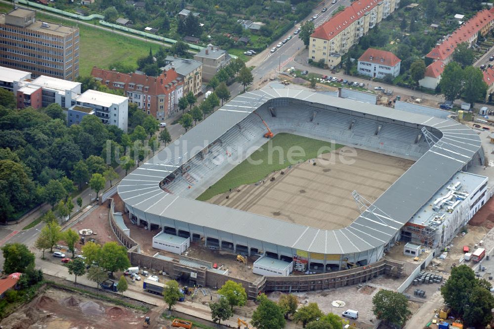 Halle / Saale von oben - Umbau des Kurt-Wabbel-Stadions in den neuen Erdgas Sportpark in Halle (Saale)