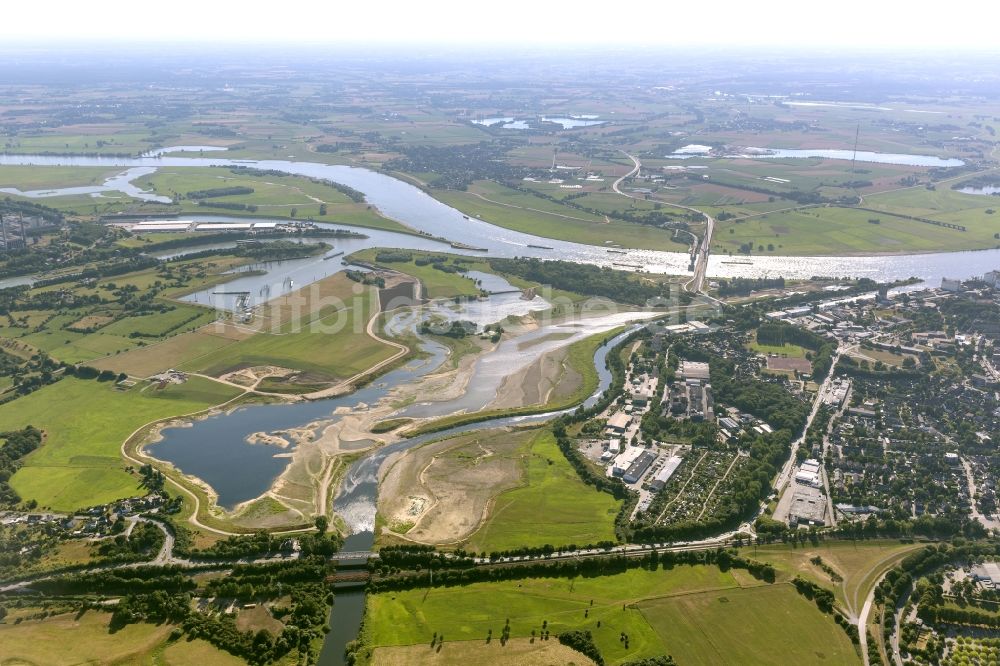 Luftaufnahme Wesel - Umbau der Lippemündung bei Wesel in den Rhein und und Renaturierung von Uferbereichen bei Wesel im Bundesland Nordrhein-Westfalen