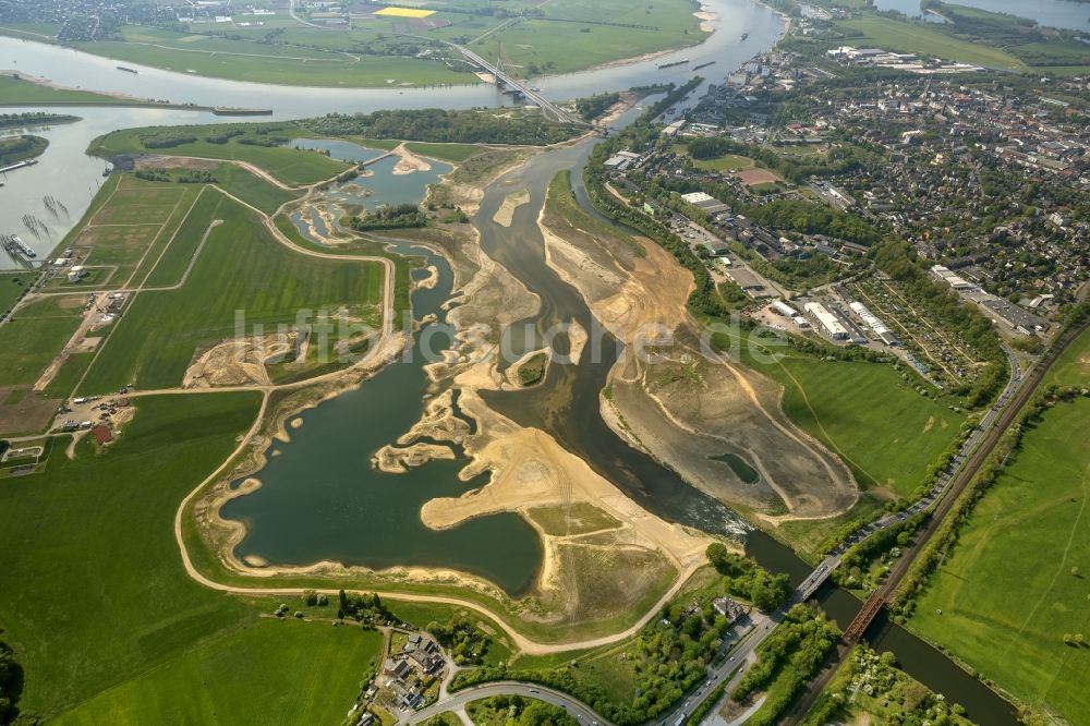 Luftaufnahme Wesel - Umbau der Lippemündung bei Wesel in den Rhein und und Renaturierung von Uferbereichen bei Wesel im Bundesland Nordrhein-Westfalen