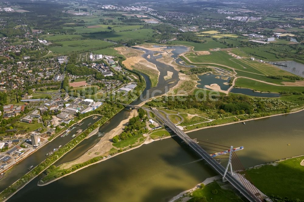 Luftaufnahme Wesel - Umbau der Lippemündung bei Wesel in den Rhein und und Renaturierung von Uferbereichen bei Wesel im Bundesland Nordrhein-Westfalen