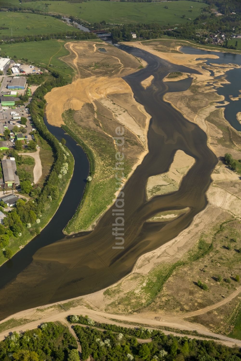 Wesel von oben - Umbau der Lippemündung bei Wesel in den Rhein und und Renaturierung von Uferbereichen bei Wesel im Bundesland Nordrhein-Westfalen