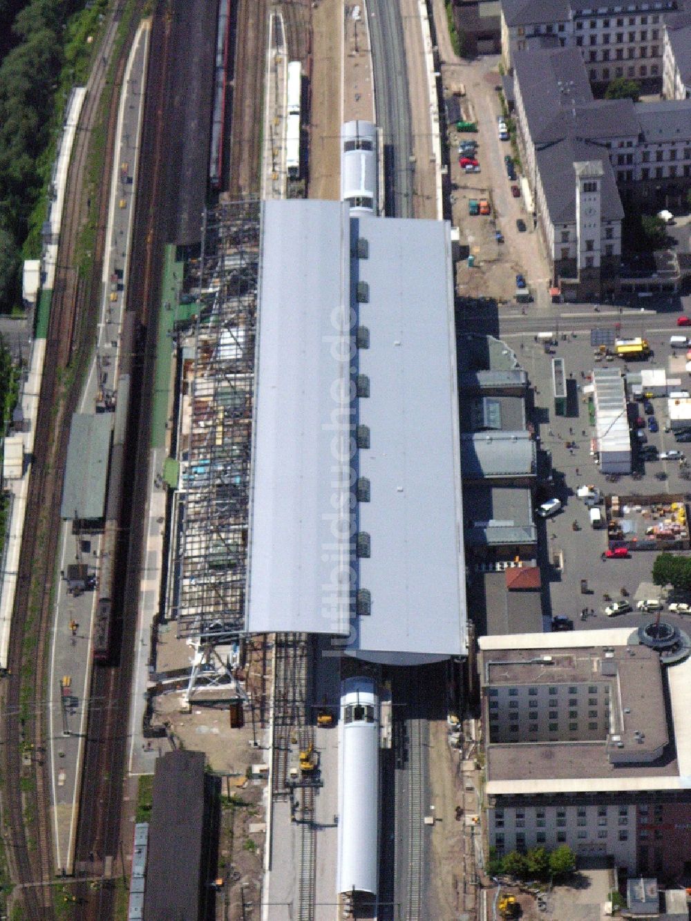 Luftaufnahme Erfurt - Umbau und Modernisierung des Hauptbahnhof der Deutschen Bahn in Erfurt im Bundesland Thüringen, Deutschland