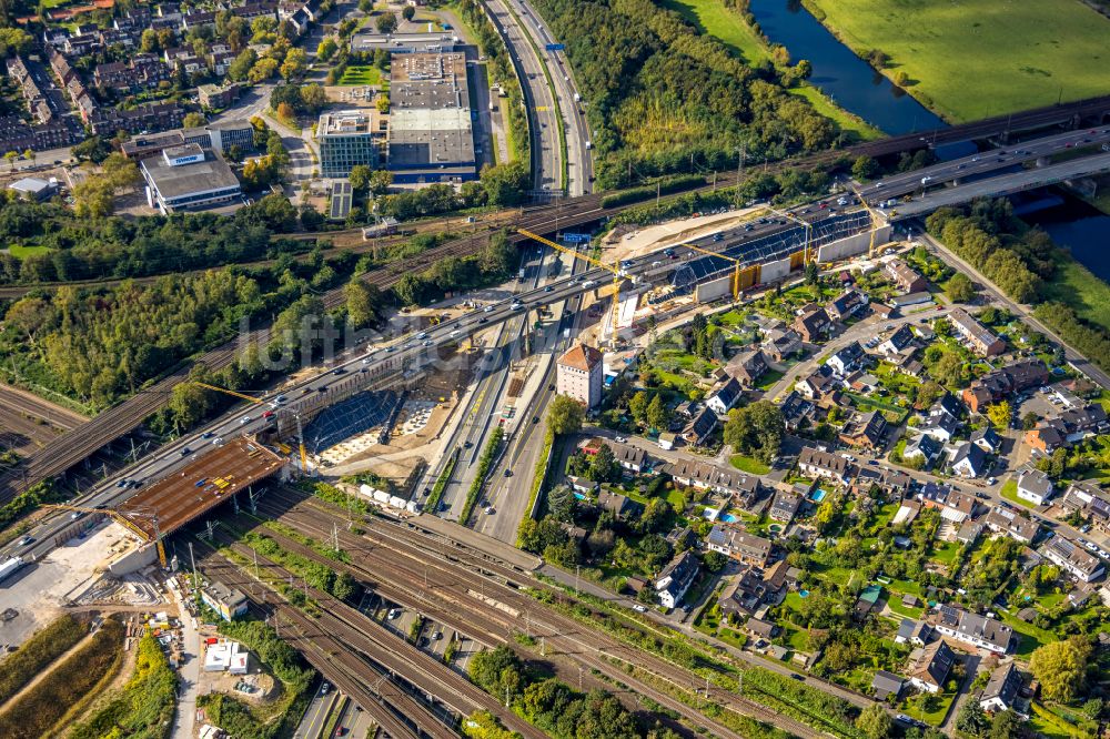 Duisburg aus der Vogelperspektive: Umbau uns Sanierung Autobahnkreuz Kaiserberg in Duisburg im Bundesland Nordrhein-Westfalen