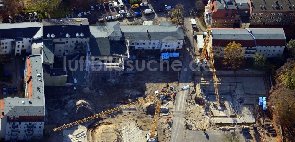 Potsdam aus der Vogelperspektive: Umbauarbeiten für Depot und Werkstätten Neubau der Schlösserstiftung an der Zimmerstraße in Potsdam im Bundesland Brandenburg