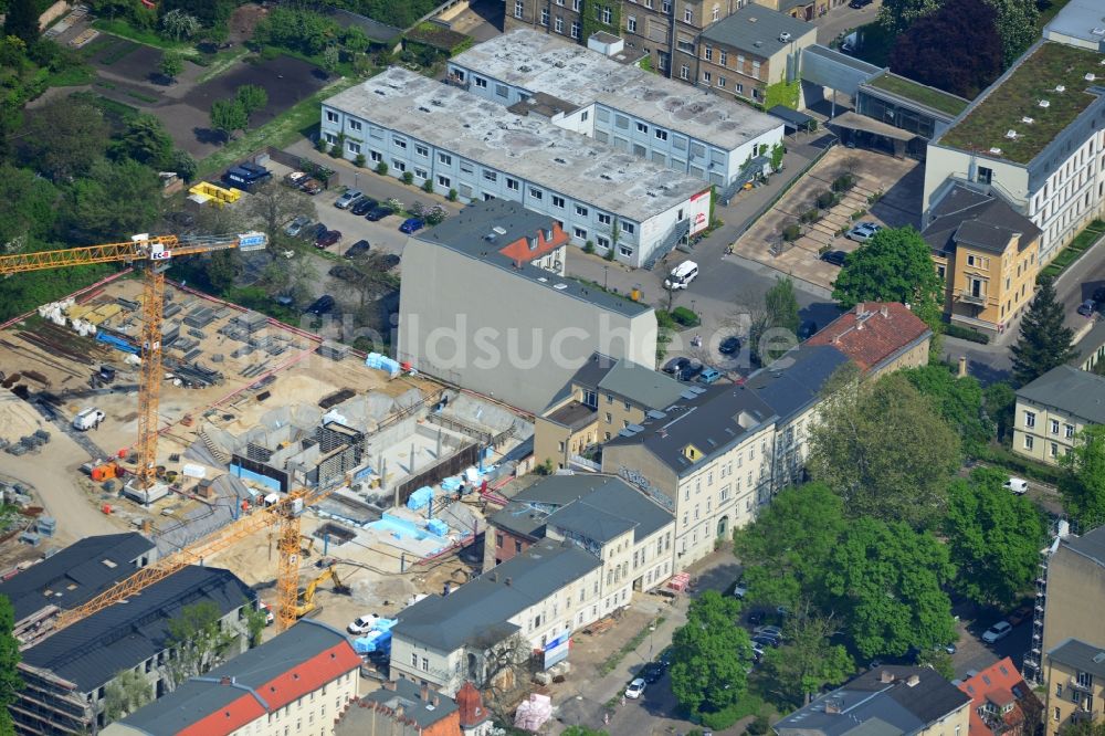 Luftaufnahme Potsdam - Umbauarbeiten für Depot und Werkstätten Neubau der Schlösserstiftung an der Zimmerstraße in Potsdam im Bundesland Brandenburg