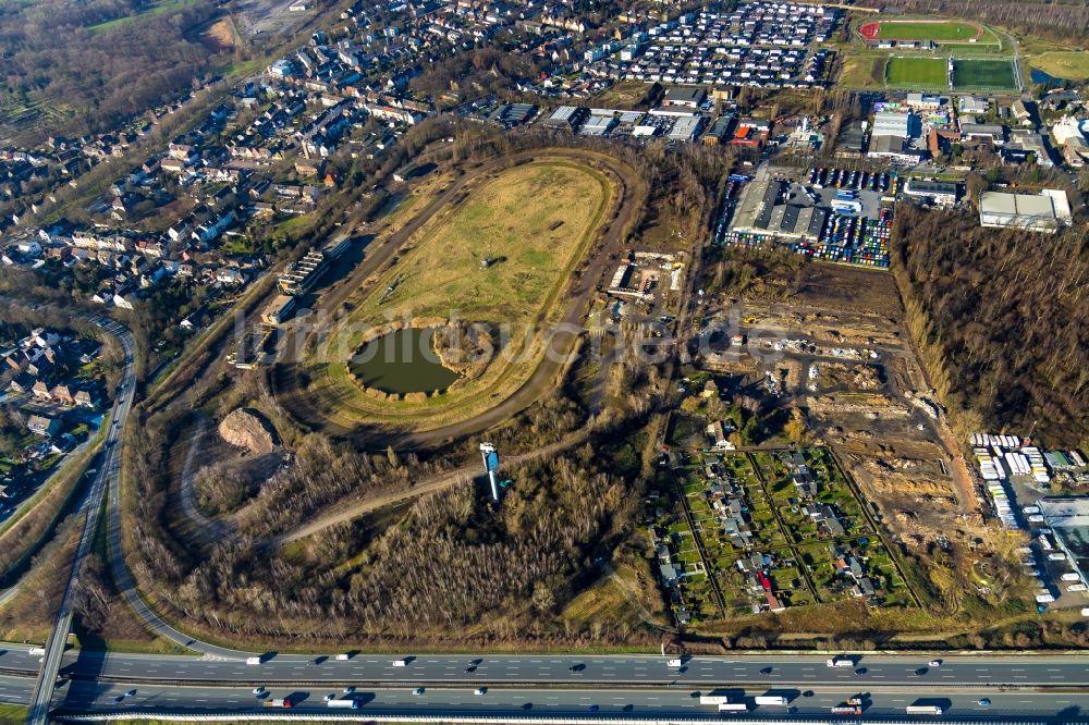 Luftbild Recklinghausen - Umbauarbeiten am Gelände der ehemaligen Rennbahn - Trabrennbahn in Recklinghausen im Bundesland Nordrhein-Westfalen, Deutschland