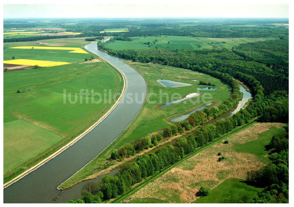 Burg / Sachsen-Anhalt aus der Vogelperspektive: Umleitung des Elbe-Havel-Kanales nordöstlich von Burg im Rahmen von Ausgleichs- und Ersatzmaßnahmen am Wasserstraßenkreuz Magdeburg / Elbe-Havel-Kanal