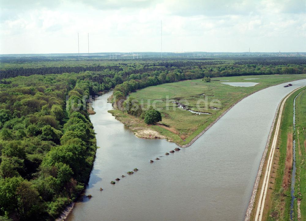 Burg / Sachsen-Anhalt aus der Vogelperspektive: Umleitung des Elbe-Havel-Kanales nordöstlich von Burg im Rahmen von Ausgleichs- und Ersatzmaßnahmen am Wasserstraßenkreuz Magdeburg / Elbe-Havel-Kanal