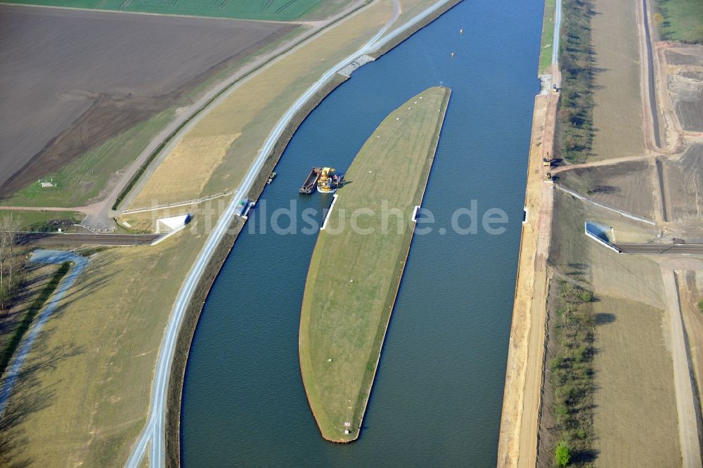 Wolmirstedt von oben - Umleitung und Verbreiterung des Mittellandkanal bei Wolmirstedt in Sachsen-Anhalt