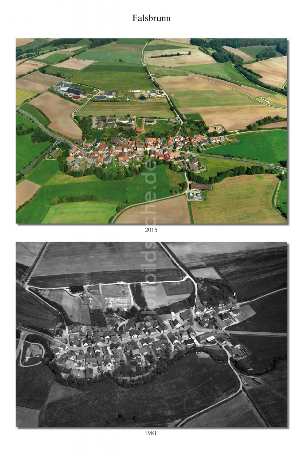 Luftbild Falsbrunn - 1981 und 2015 Wandel der Dorf - Ansicht von Falsbrunn im Landkreis Haßberge im Bundesland Bayern