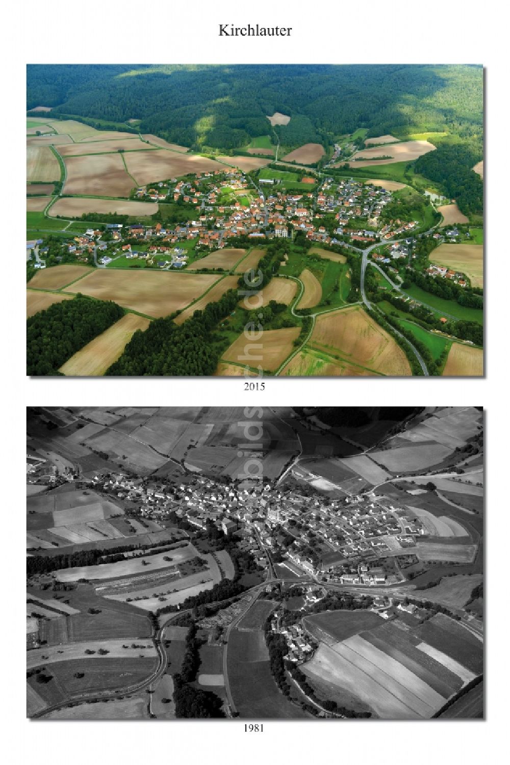 Luftbild Kirchlauter - 1981 und 2015 Wandel der Dorf - Ansicht von Kirchlauter im Landkreis Haßberge im Bundesland Bayern