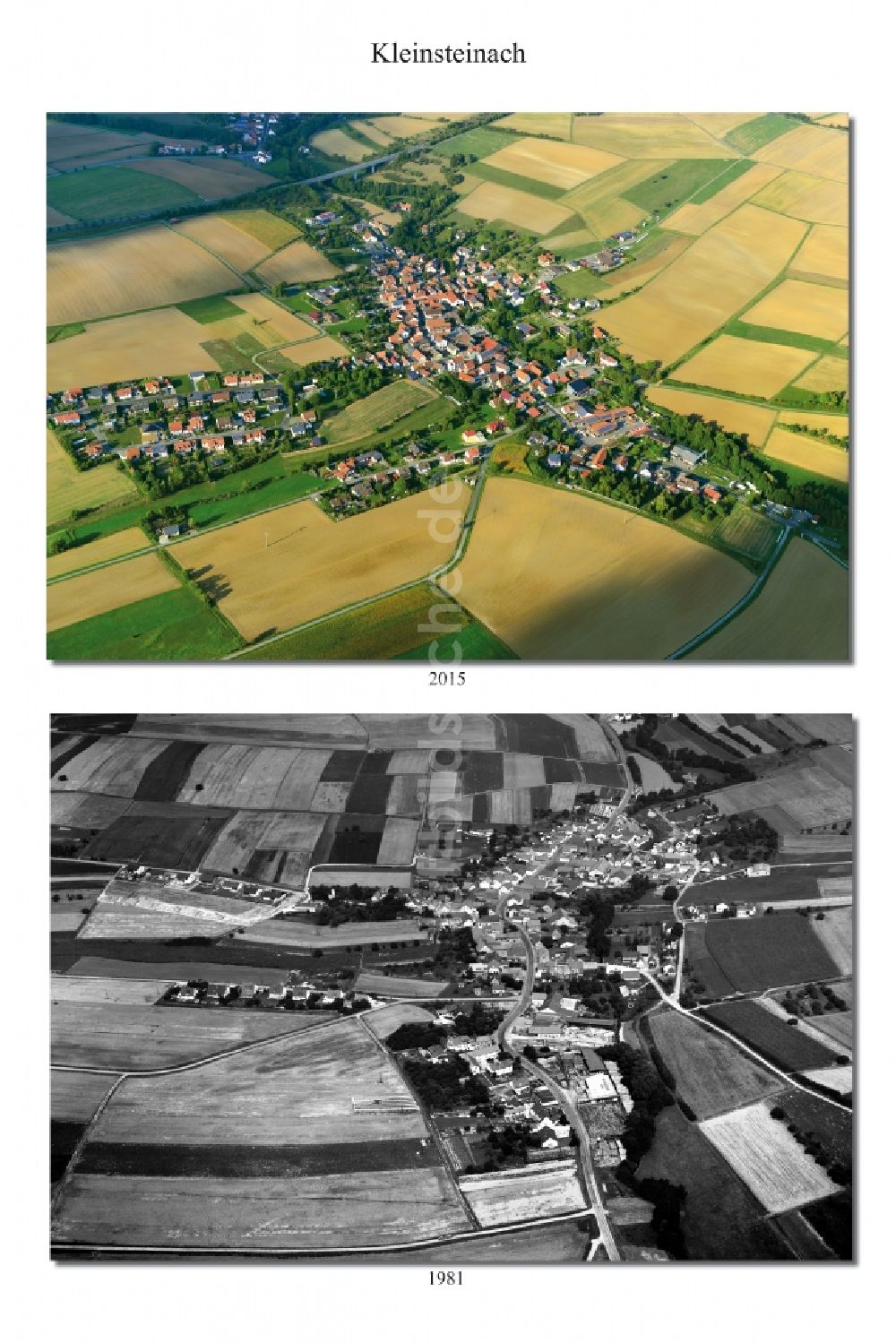 Luftaufnahme Kleinsteinach - 1981 und 2015 Wandel der Dorf - Ansicht von Kleinsteinach im Landkreis Haßberge im Bundesland Bayern