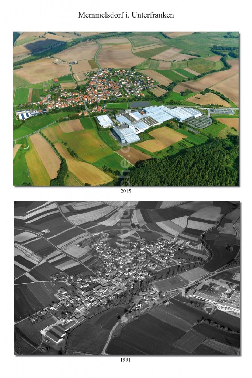 Luftbild Memmelsdorf in Unterfranken - 1981 und 2015 Wandel der Dorf - Ansicht von Memmelsdorf im Landkreis Haßberge in Unterfranken im Bundesland Bayern